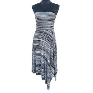Ann Taylor Strapless Kerchief Dress in Black White Stripes Asymmetric Resort L